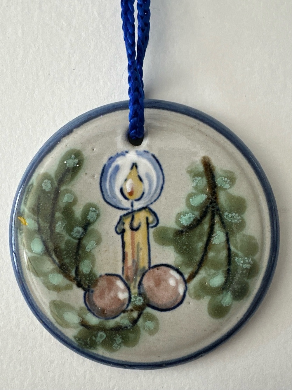VINTAGE Louisville Stoneware Pottery Christmas Ornament CANDLE WITH BERRIES